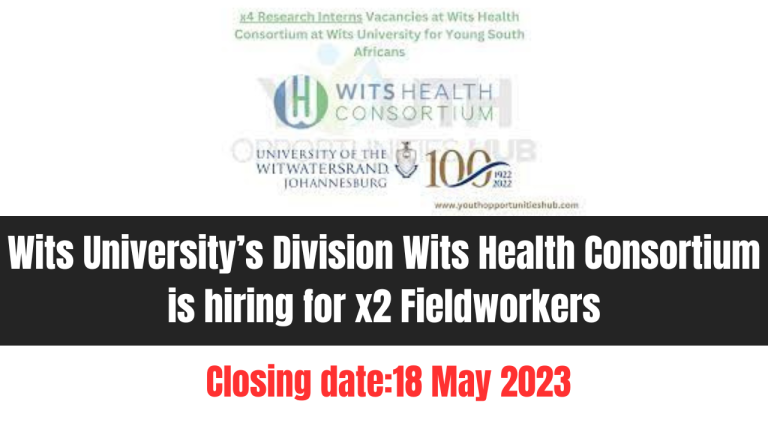 Wits University’s Division Wits Health Consortium is hiring for x2 Fieldworkers